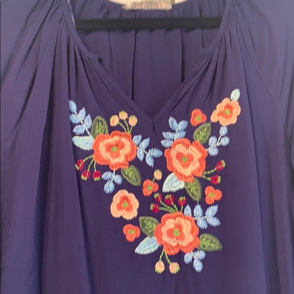 Navy Blouse with Floral Embroidery - Picture 3 of 5